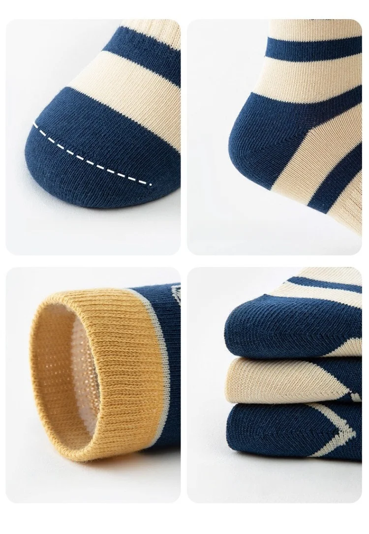ZuQ 5 Paar Kindersocken, Frühling und Herbst, Baumwollsocken für Kinder, gestreift, Fußballmuster, Socken für 1–14 Jahre, Jungen-Baumwollsocken – Detail 8