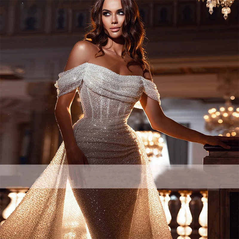 Damen Funkelnden Off Schulter Hochzeit Kleid Meerjungfrau Hochzeit Braut Willkommen Kleid Sexy Luxus Vestido De Novia Nach 2023