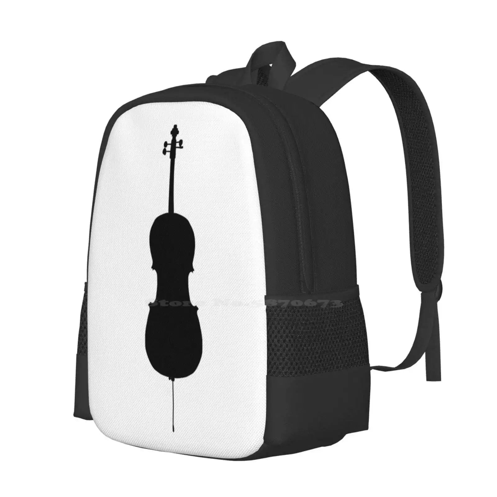 Cello Silhouette Hot Sale Schoolbag Backpack Fashion Bags Odd Cute Weird Different Random Simple Unique Indie Black And White