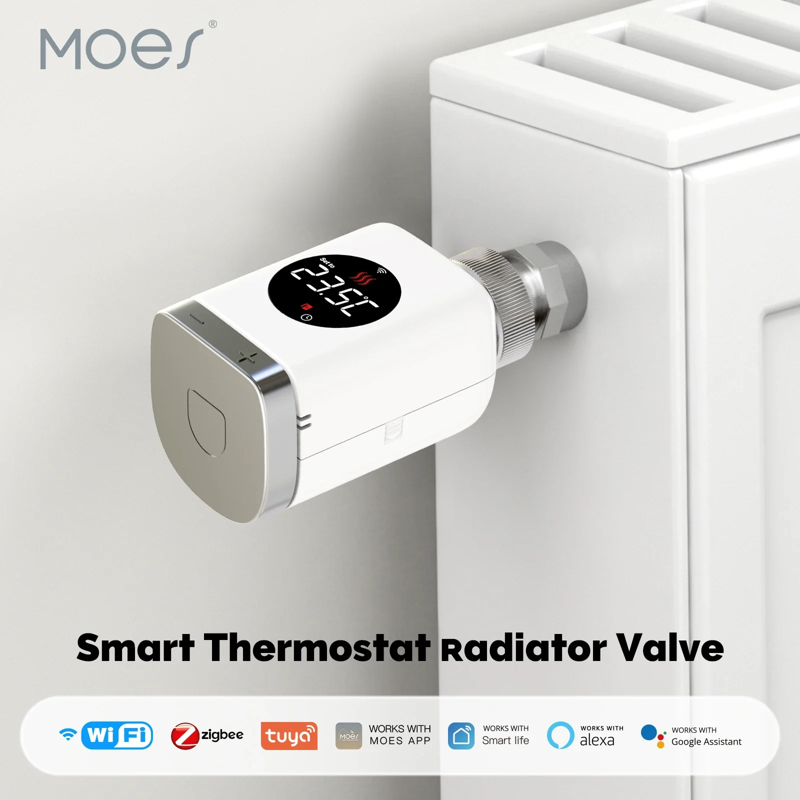 

MOES Smart ZigBee Wifi Radiator Actuator TRV Programmable Thermostatic Valve App Remote Temperature Controller Alexa Google Home