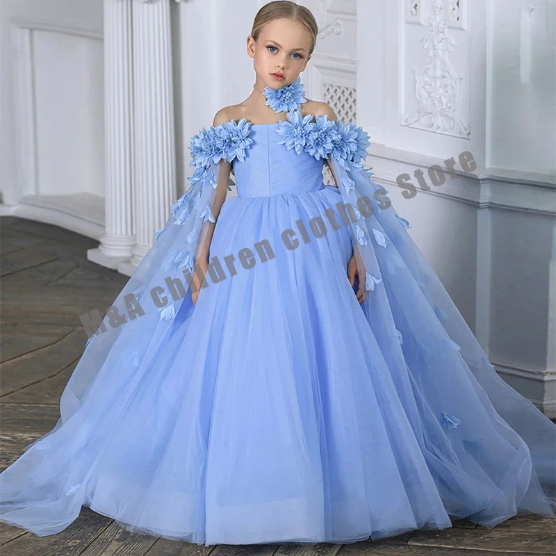 New Pageant Bridesmaid Princess Dress For Girls Children Costume Long Wedding Dresses Flower Girl Dress Voile Prom Gown Elegant