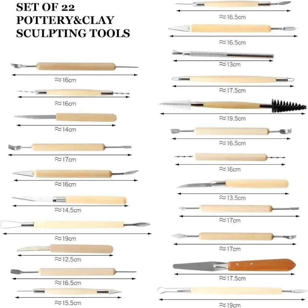 22Pcs/set Pottery Tools Clay Sculpting Carving Tool Set Essential Wooden Ceramics Clay Tools for Potters Carving Modeling Clay