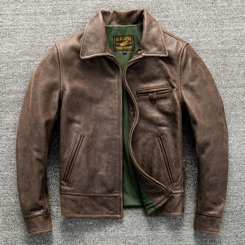 

2025 Новая винтажная итальянская кожаная куртка для мужчин — стиль наследия 1940-х годов с повседневными лацканами с вырезом, короткое осеннее пальто