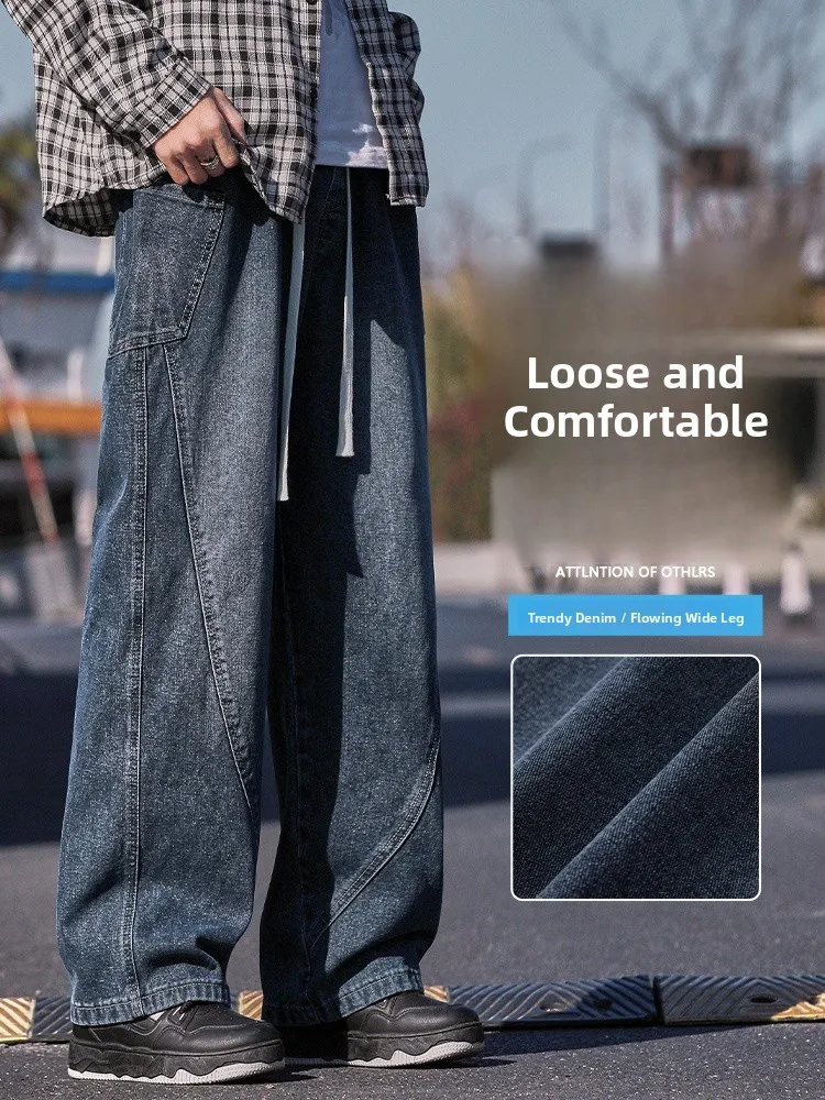 

Винтажные американские джинсы High Street, мужские свободные прямые длинные брюки, весенне-осенний тренд, молодежный хлопок, полиэстер...