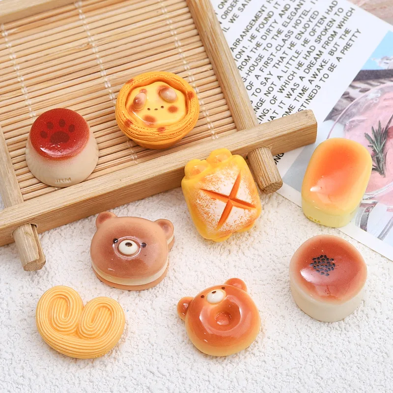 

100pcs Kawaii Resin Flatback Cartoon Bear Bread Cobochon DIY for Phone Case Keychain Earring Scrapbook Dollhouse Miniature Craft