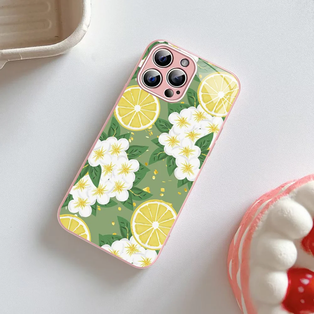 Capa de vidro temperado de limão, Mousepad para iPhone 14, 13, 12 Mini, 11 Pro, XS Max, X, XR, 14 Plus