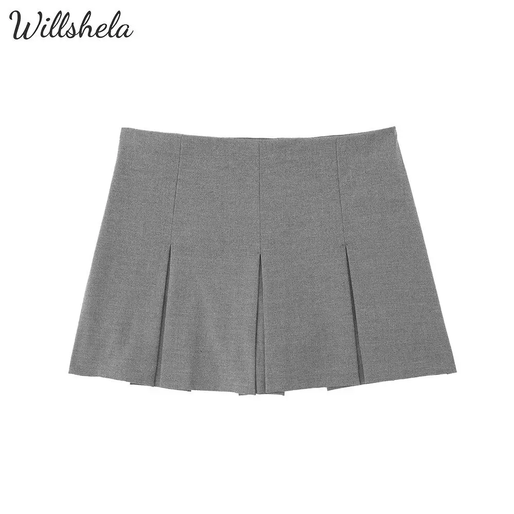 Willshela Women Fashion Plain Wide Pleated Mini Skort High Waist Side Zipper Female Chic Lady Causal Basic Skirt Shorts Culottes