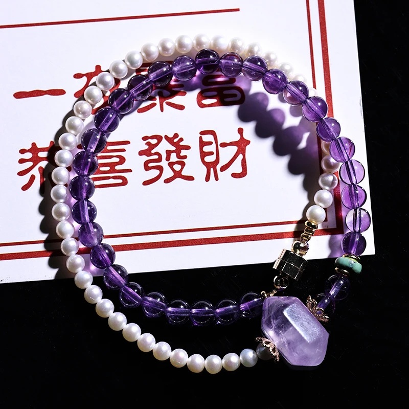 Amethyst And Pearl Double-Layer Beaded Bracelet, New Style, Elegant Women'S Jewelry