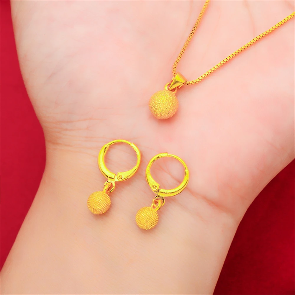 Yellow Gold Plated Jewelry Sets For Women Bead Pendant Necklace Earrings 2 pcs Set Wedding Jewelry Accessories Party Gifts