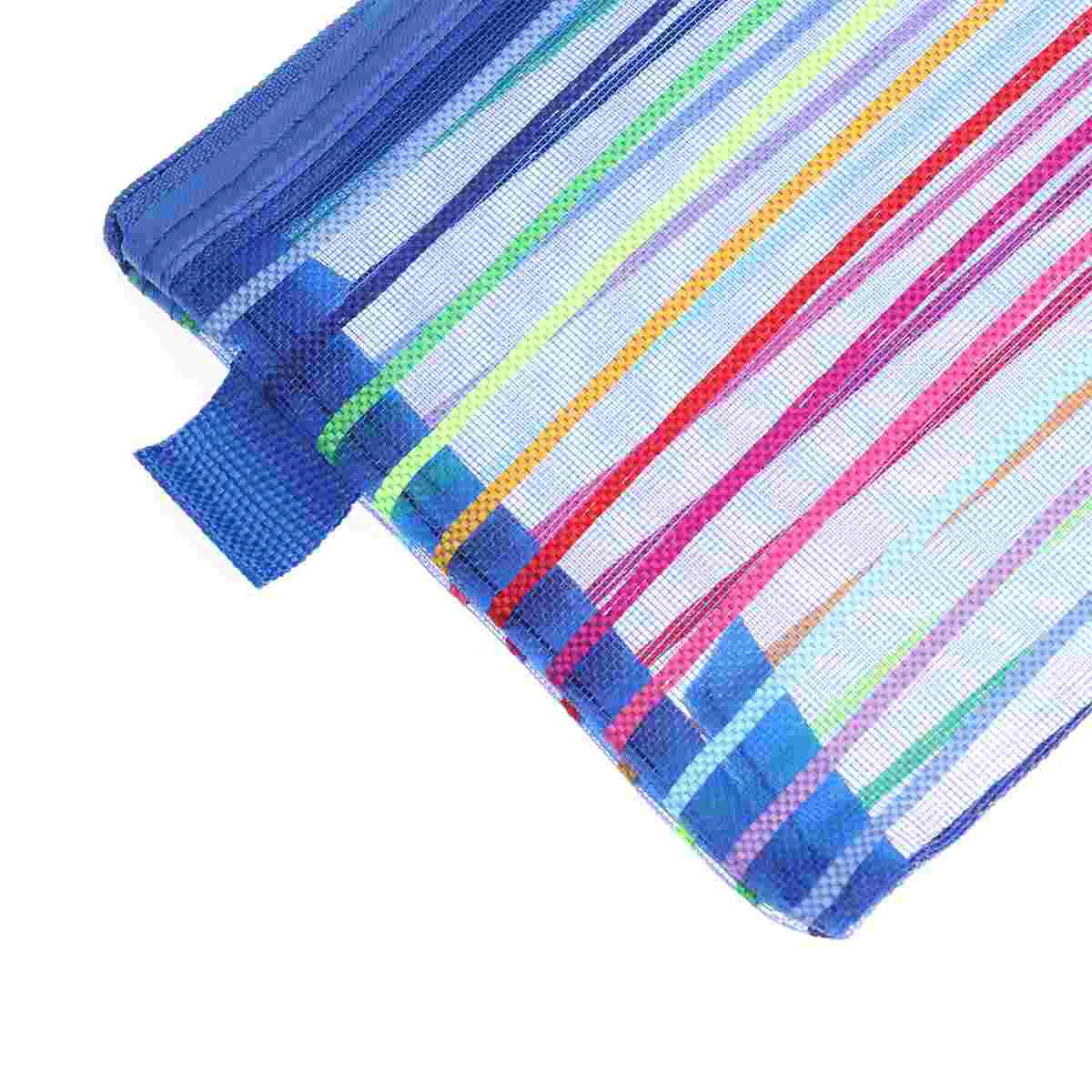 Mesh Zipper Bags Storage Nylon Pencil Case with Rainbow Stripes Pouch Office Document Pocket