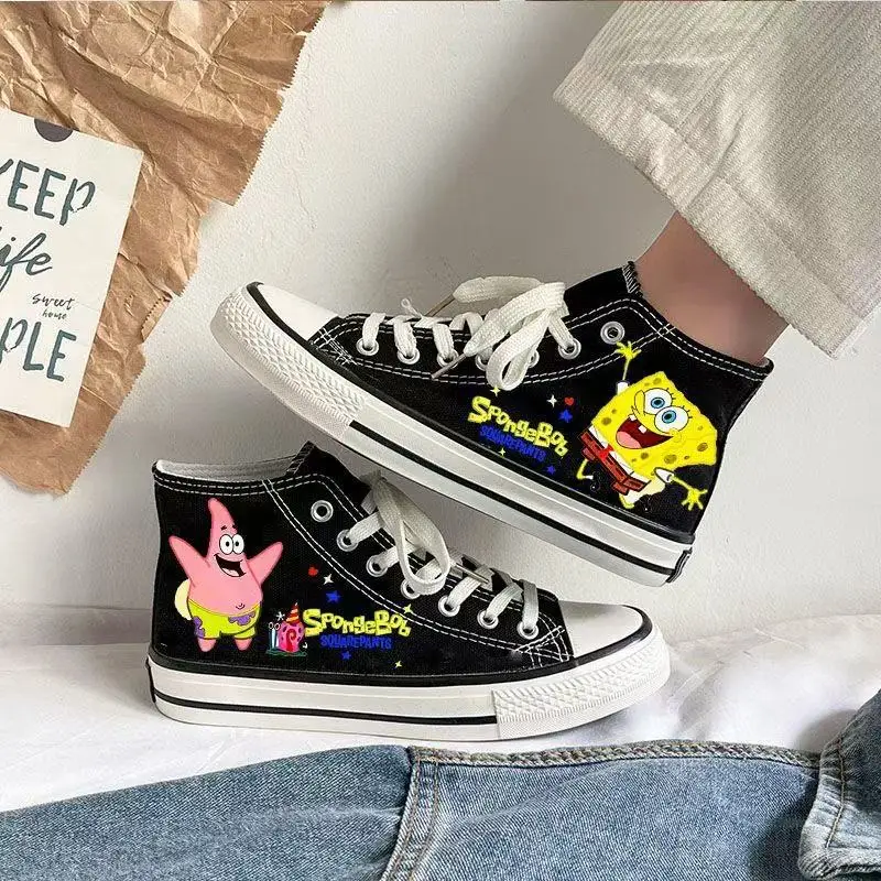 Envío Directo Bob Esponja SquarePants Big Star primavera estudiante zapatos de mujer zapatos de hombre pareja zapatos de lona de alta calidad zapatos casuales