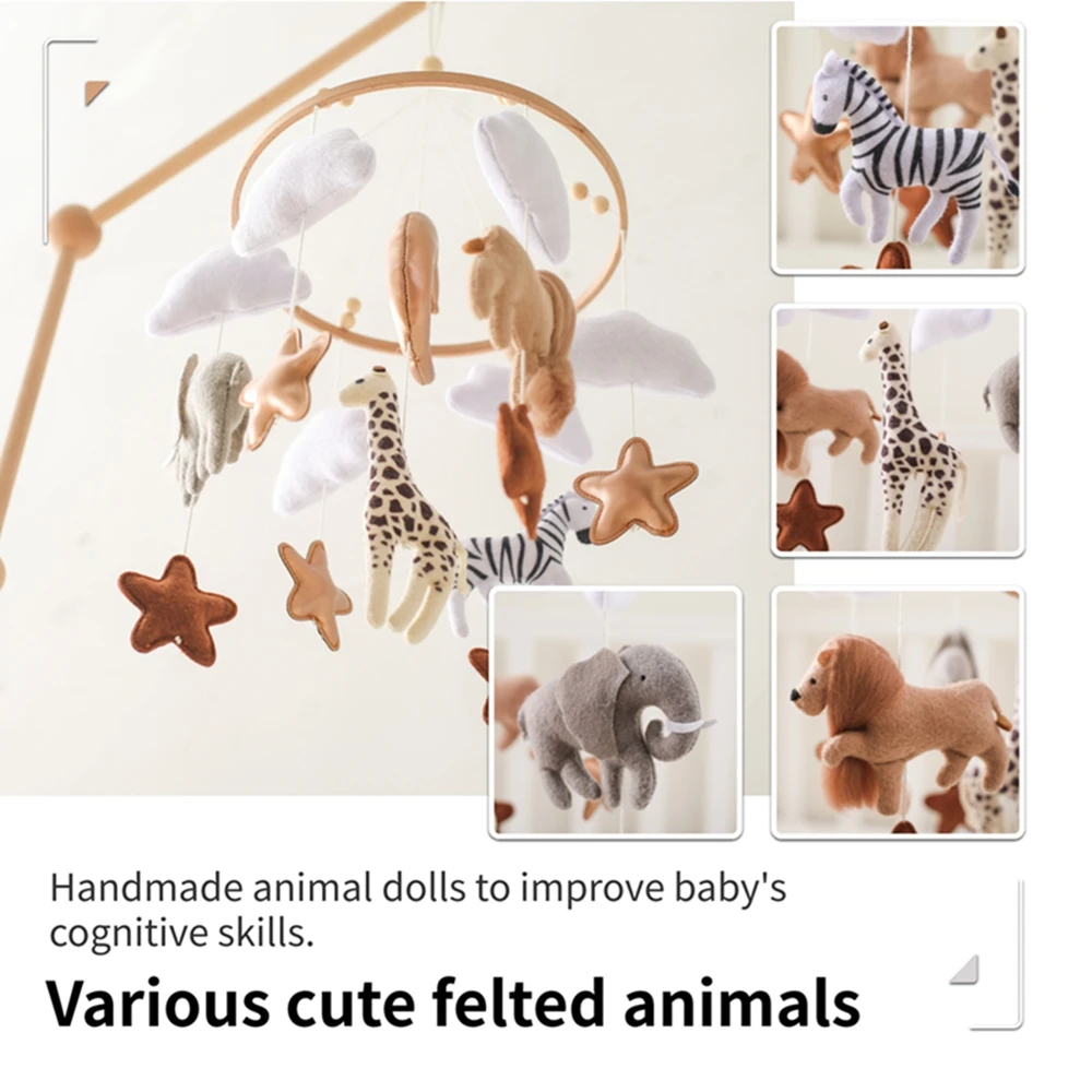 Mobile in legno per culla, campanello per lettino, giocattolo sonaglino, mobile in feltro morbido con animali, supporto per mobile musicale per neonati, regalo giocattolo