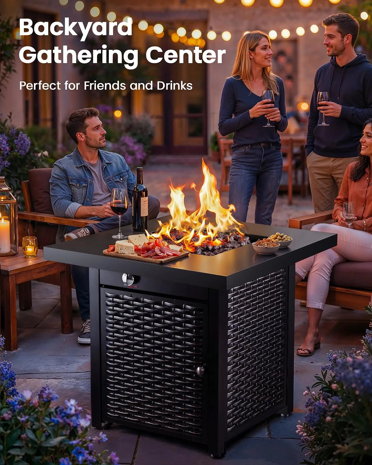 28 Inch Propane Fire Pit CSA-Listed Outdoor Fire Pit Table, 50,000 BTU Steel Gas Fire Pits with Lid and Lava Rock, Add