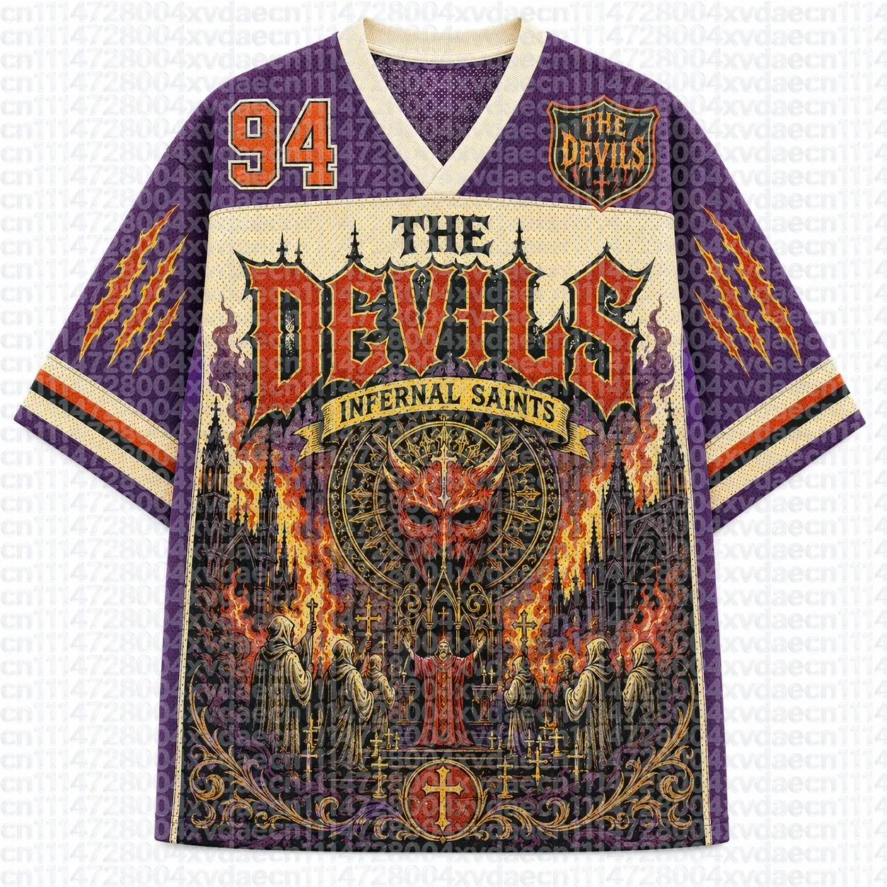 2026 Vintage Gothic Heavy Rock Fan Jersey, Dark Demon Castle Fire Medieval Priest Retro Distressed 3D Print Unisex Streetwear
