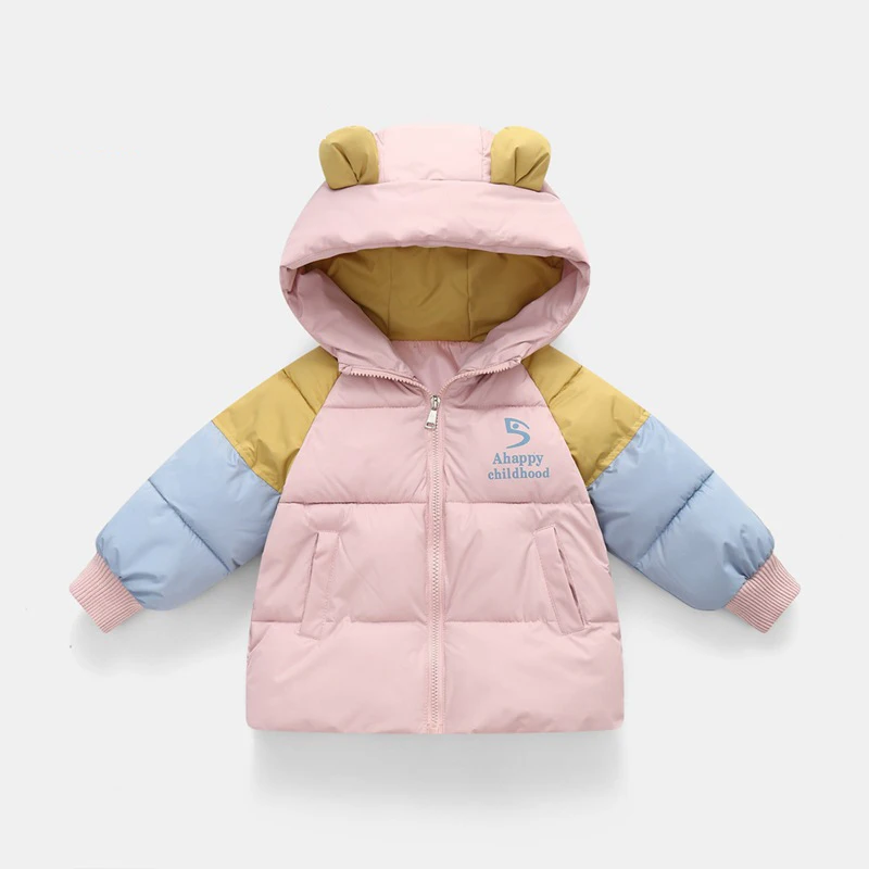 New Autumn Winter Cute Baby Girls Jacket Splicing Style Thick Keep Warm Hooded Coat For 2-6 Years Kids Children Cotton Outerwear