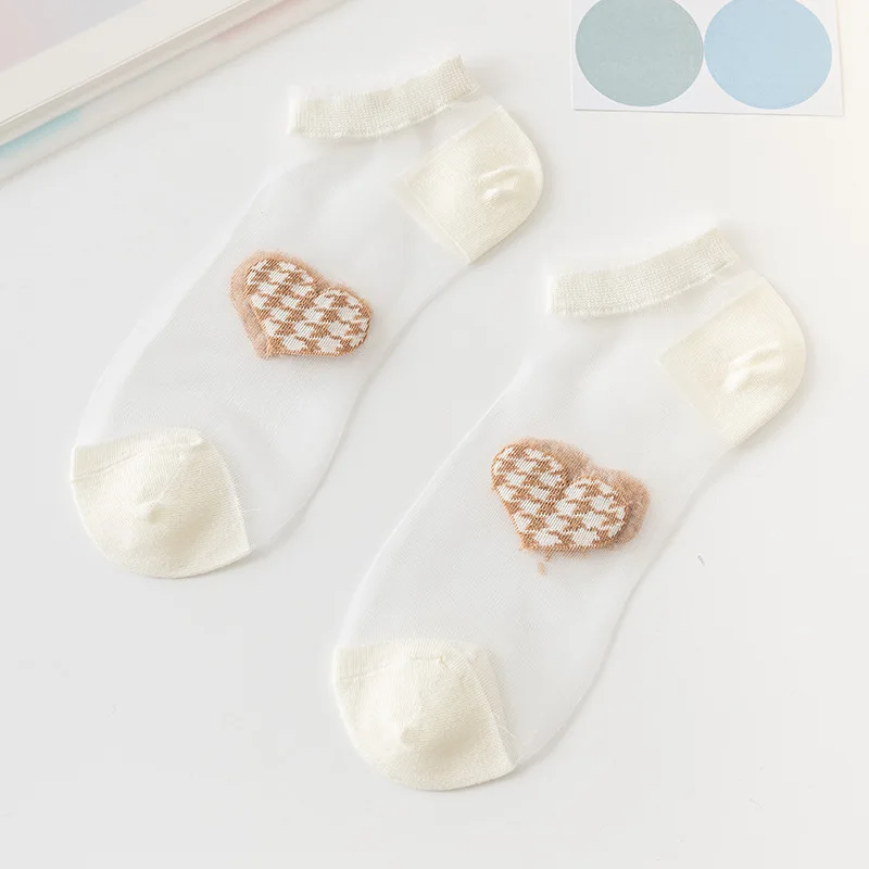 3/6 Pairs Socks Women's Summer Thin Socks Mid-Tube Shallow Mouth Sweet Cotton Low White Ladies Breathable Glass Silk Boat Socks