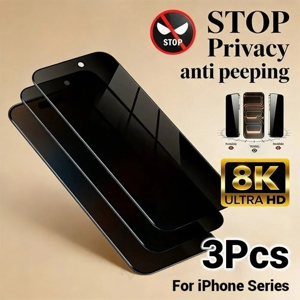3er-Pack Anti-Spionage Vollbild-Displayschutzfolie für iPhone 17 16 15 14 Pro Max Air 16 15 Plus 13 12 11 Pro Mini 9H Härtegrad Gehärtetes Glas