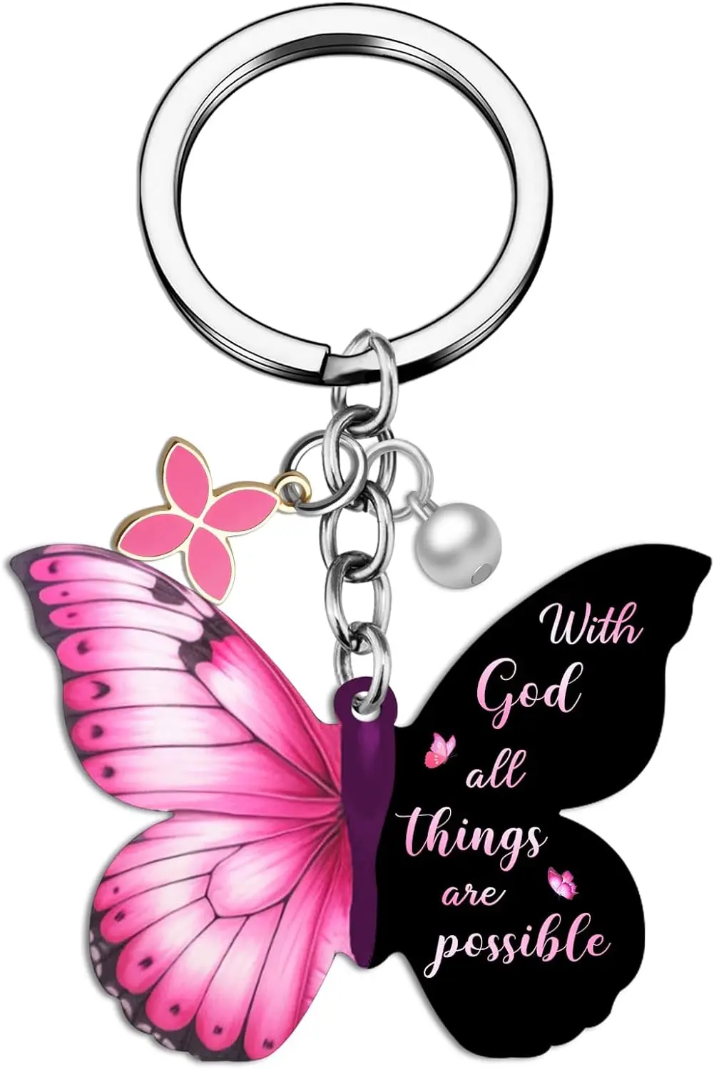 Butterfly Keychain for Women Butterfly Purse Charm Christian Keychain Faith Based Gifts for Women Christian Gifts for Teen Girls Pink Butterflies Accessories Inspirational Bible Verse Gift