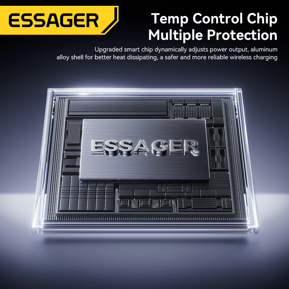 Портативная складная подставка для беспроводного зарядного устройства Essager 3-в-1, магнитная, 15 Вт для iPhone 17/16 AirPods Apple Watch — быстрая зарядка MagSafe