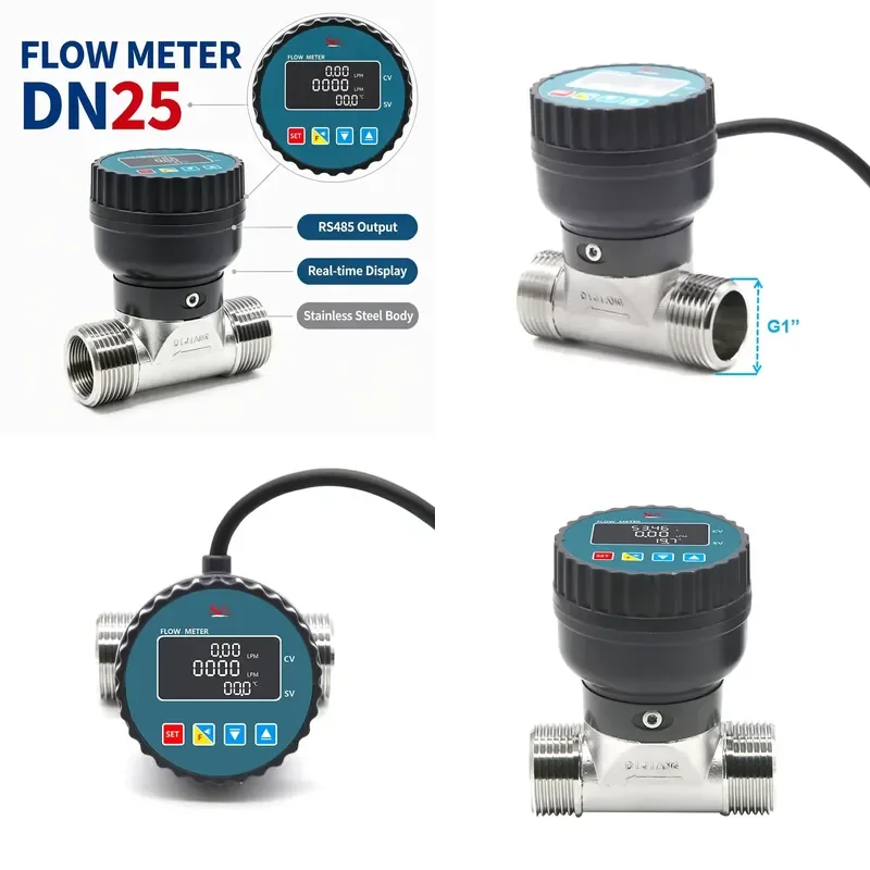 SEA Dijiang DN25 Fluid Water Flow Meter 10-30VDC Digital LCD RS485 Data Transmission Swimming Pool Industrial Turbine