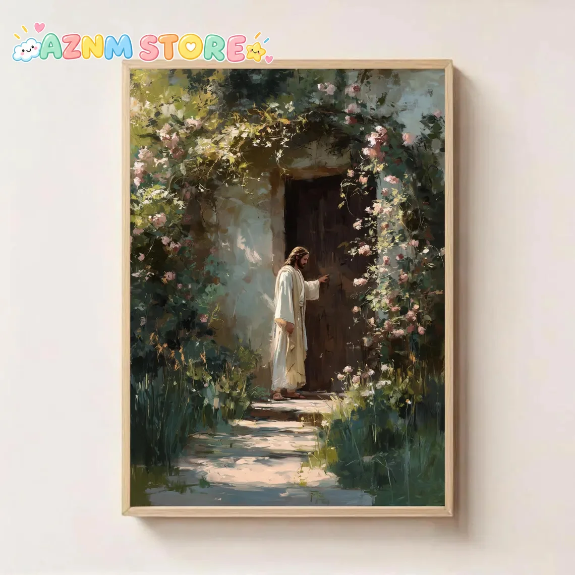 1pc Jesus Knocking on Door Bible Verse Wall Art - Vertical Christian Religious Canvas Painting, Modern Classic Jesus Christ K