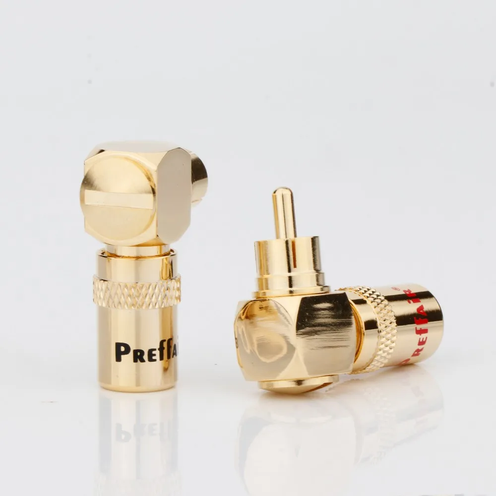 4 Pcs Right Angle RCA Plugs High-End Audio Grade Preffair Gold Plated RCA Male Plug Terminal Unsolder Screw Locking Connector