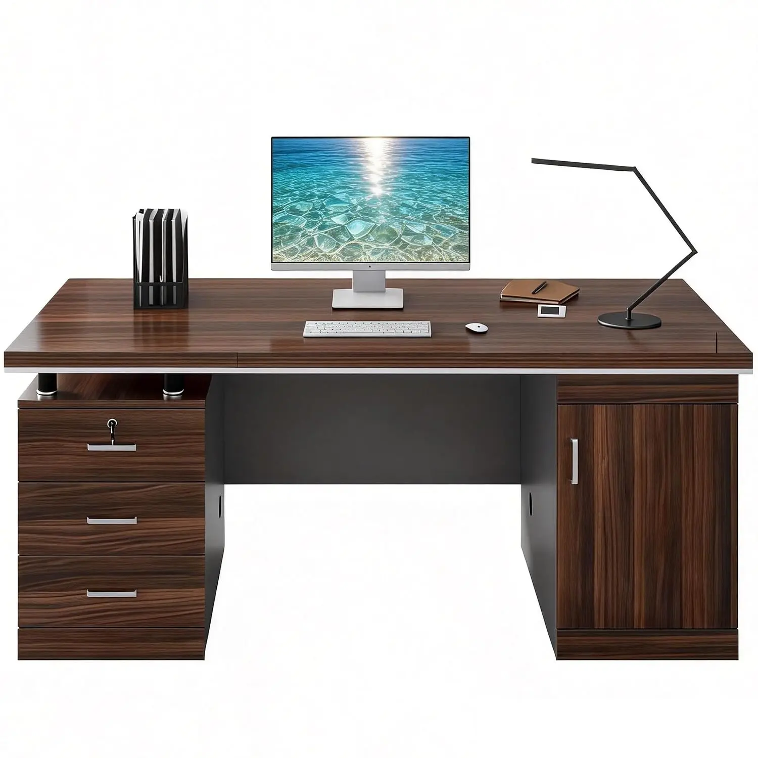 Large Office Desk with 3 Drawers & Storage Cabinet, Computer Executive Desk for Home Office Studio, 71×27.5×30 in, Customized