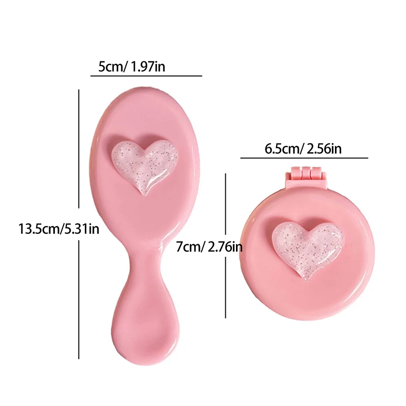 Cute Pink Love Folding Massage Comb Head Massage Air Cushion Comb Anti-Static Portable Travel Girl Hair Combs With Mirror