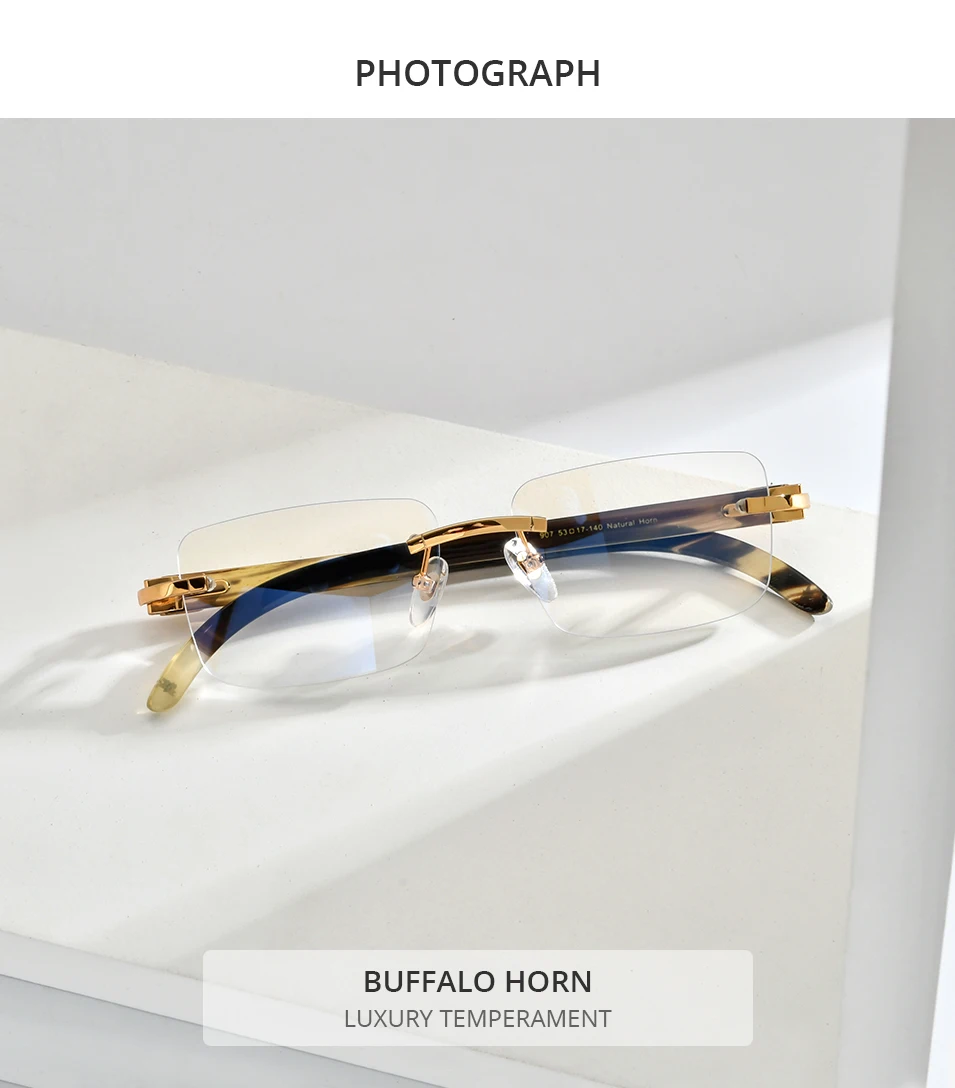 HEPIDEM Buffalo Horn Brille Männer Luxus Berühmte Marke Design Randlose Brillen Rahmen Frauen Rahmenlose Weiß Buffs Holz Brillen – Detail 2