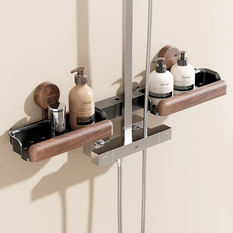 Uforu No-Drill Bathroom Storage Shelf - Chinese Style Suction Cup Rack for Vanity, Sink & Faucet Area