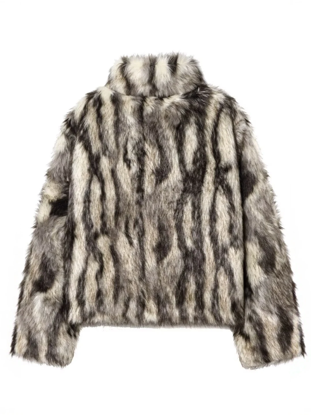 Novo Casaco de Pele com Gola Alta para Mulheres 2025, Padrão de Manchas Brancas, Ecológico, em Couro Simulado