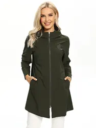 Women's Plus Size Jacket Mid-Length Hooded Jacket Spring And Autumn Loose Zipper Print Jacket