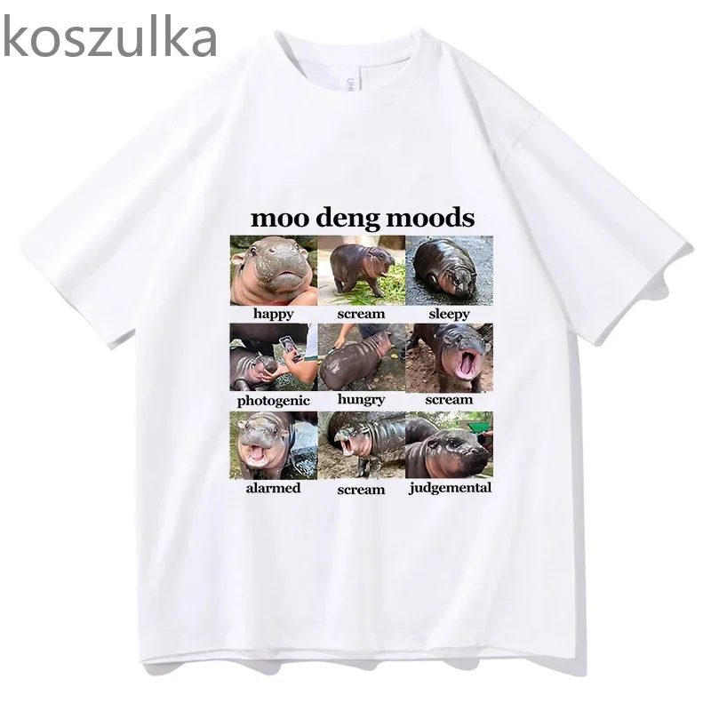 Moo Deng Bouncy Baby Funny Meme T-Shirt Mężczyźni Kobiety O-Neck Kawaii Odzież T-shirty Retro Oversized Cotton T Shirt Streetwear Tops