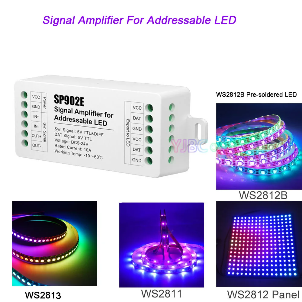 

Addressable RGB IC tape SPI Signal Amplifier 5V~24V 12V SP902E For WS2812 WS2811 LED Pixel Strip Programmable Matrix Panel Light