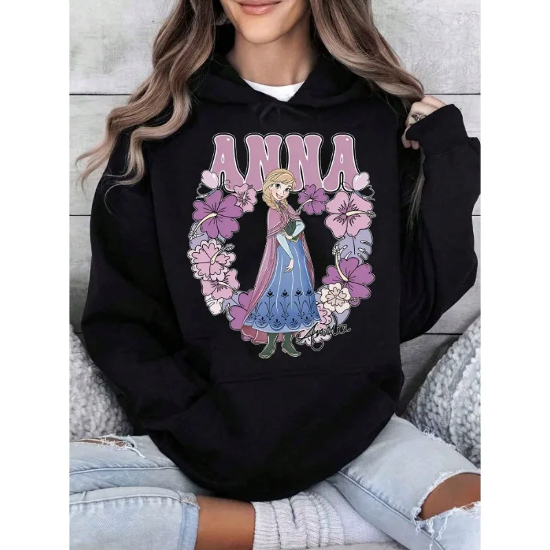 ديانا زهرة تصميم هوديي فروزن الأميرة آنا الخريف / الشتاء مجموعة جديدة للجنسين عارضة أزياء الشارع الشهير #1