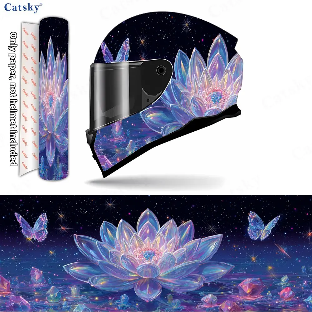

Spiritual Stardust Crystal Lotus & Butterfly Helmet Vinyl Wraps, Waterproof Scratch-Resistant Full Face Helmet Decals, Durable P