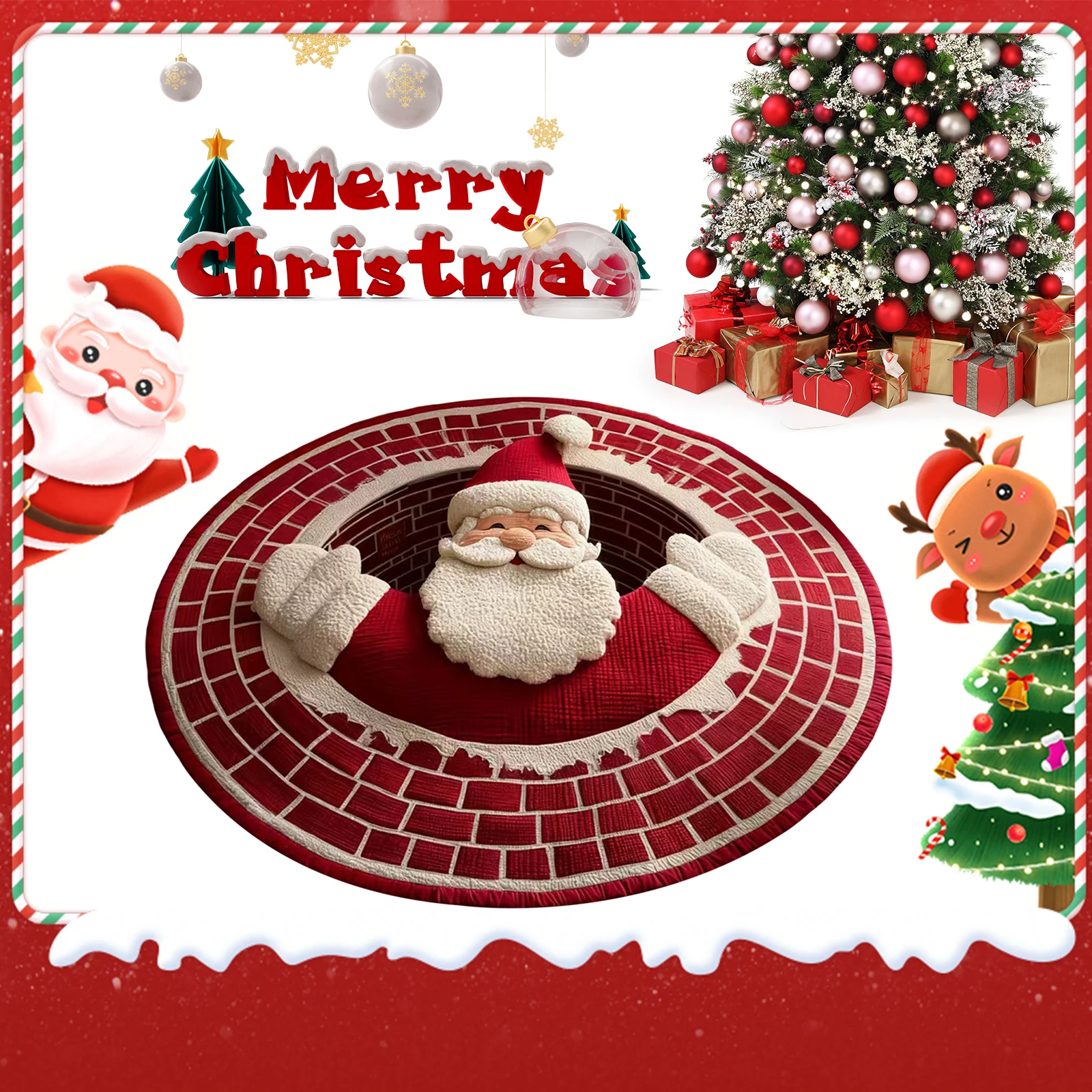 

Christmas Decorations 3D Rug 3D Illusion Floor Mat Christmas 3D Illusion Rug for Holiday Living Room Bedroom Christmas Decor