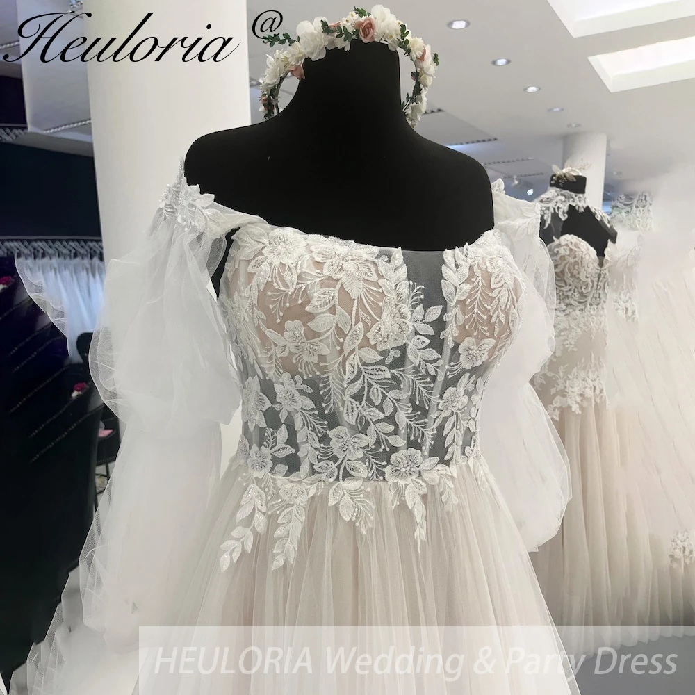 elegante abito da sposa linea A con spalle scoperte manica lunga in pizzo con perline abito da sposa Robe De Mariee abito da sposa lungo strascico