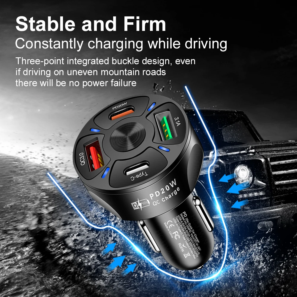 Type C 20W USB Car Charger 4 Ports Fast Charge PD QC3.0 For Xiaomi 14 POCO iPhone 15 Huawei Samsung Fast Charging Adapter in Car image 6