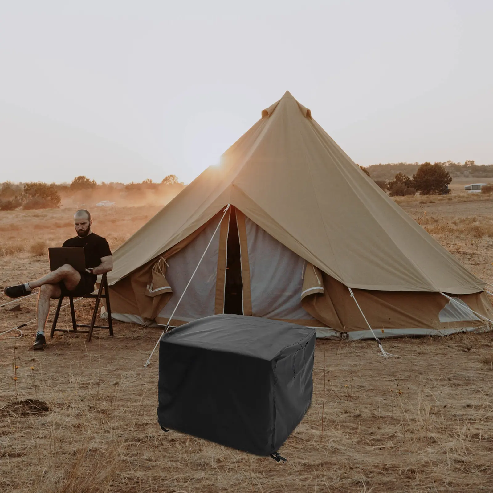 Oxford Cloth Fire Pit Cover Waterproof Dust-Proof Uv-Resistant Wind-Resistant Outdoor Bbq Cover for Camping Garden Patio