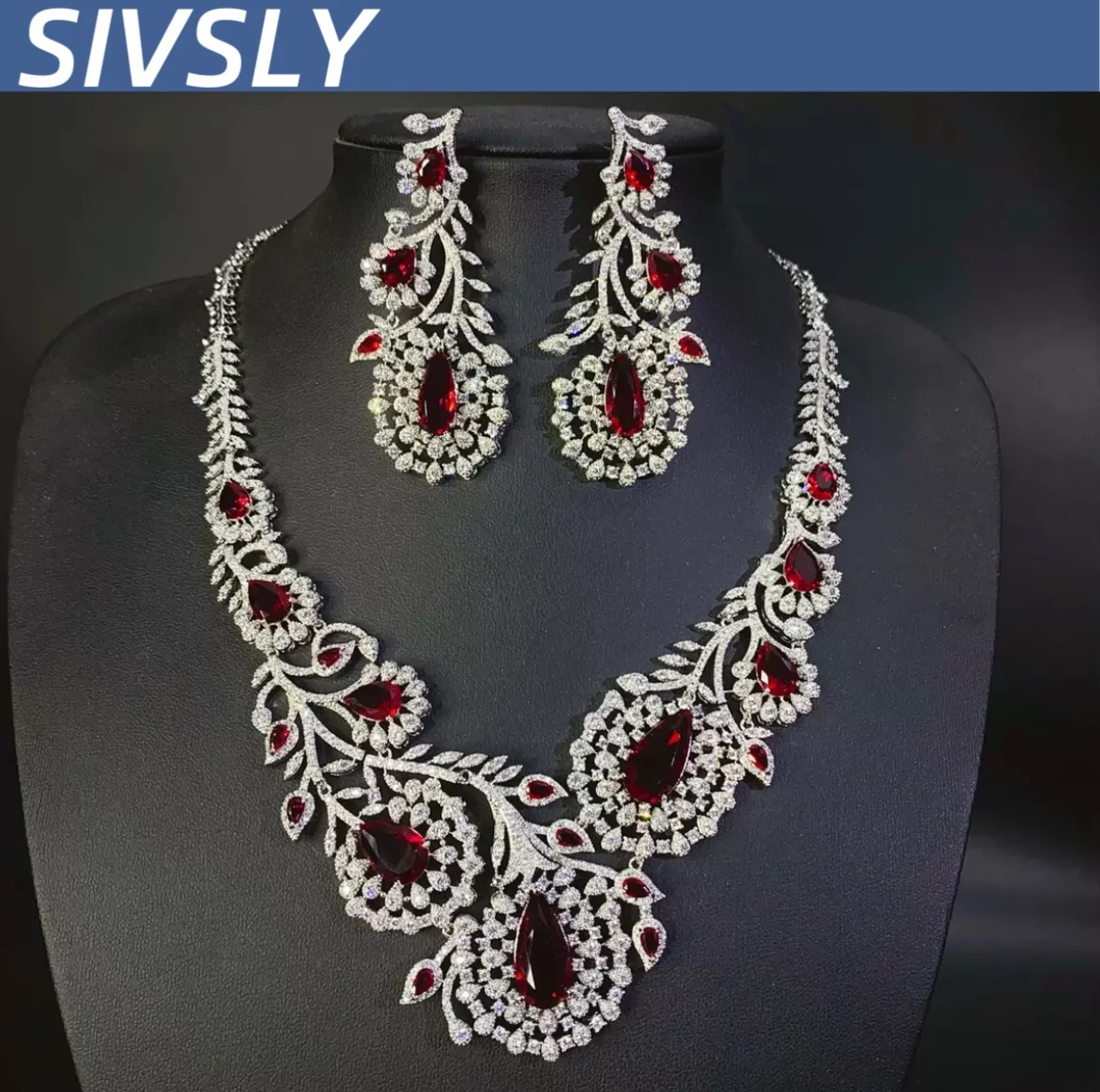 

[Luxury] High-end elegant drop-shaped necklace and earrings set, diamond-set evening party jewelry, wedding dress jewelry, women