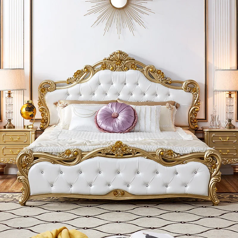 TuyaLuxury Double Bed European Princess Bed Luxury Master Bedroom French Solid Wood Big Bed Wedding Bed