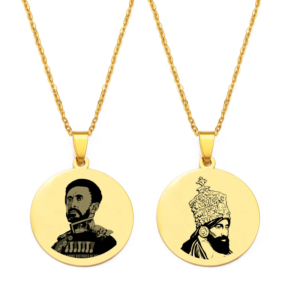 Anniyo 3CM Haile Selassie I-Emperor of Ethiopia Pendant Necklaces Jewelry #D0029