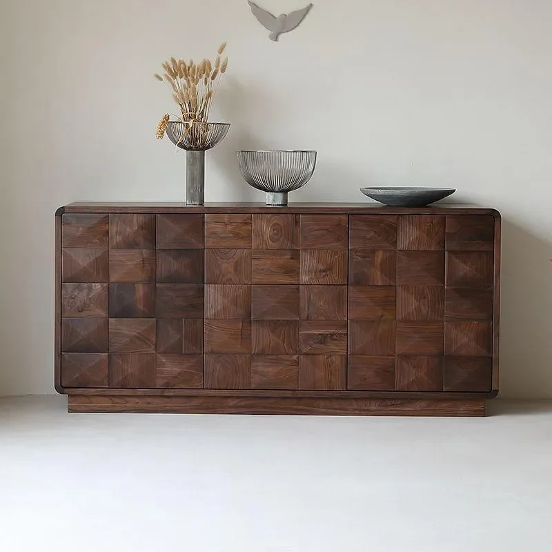 North American Black Walnut Solid Wood Dining Side Cabinet Italian Minimalist Rubik's Cube Chest Villa 75cm High Speed TV