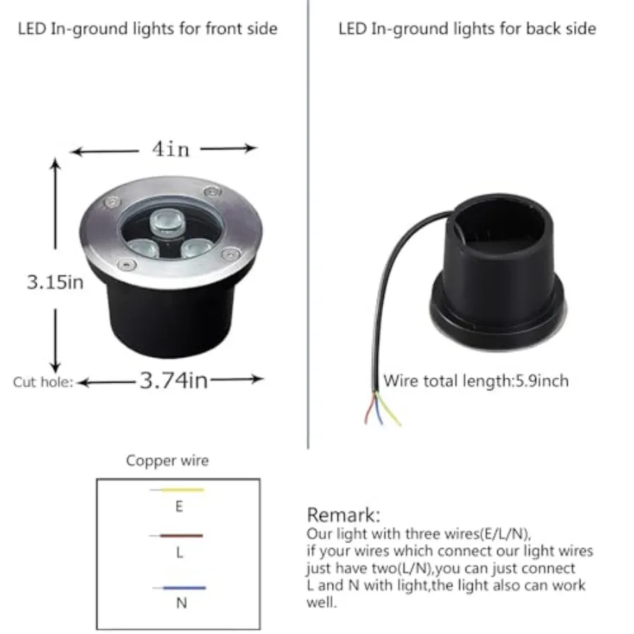 3W Well Lights Landscape LED in GroundDiameter 4 Inch High Voltage 110V 120V Outdoor Landscaping Lights Wired 6500K Waterproof