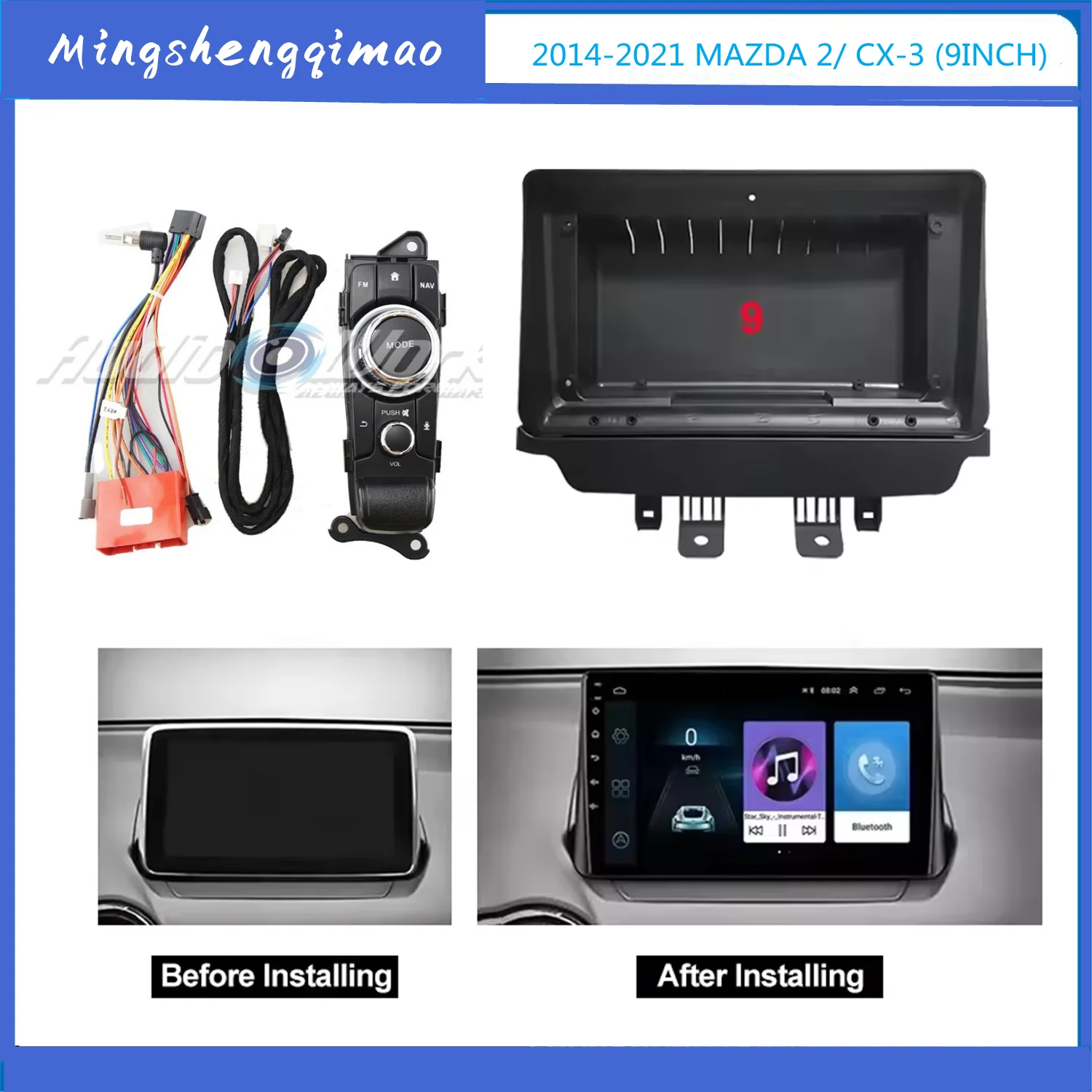 2Din 1din Car DVD Frame Audio Fitting Adaptor Dash Trim Facia kit Panel 9 inch For MAZDA 2 CX-3 RHD 2015-2018 Radio Player