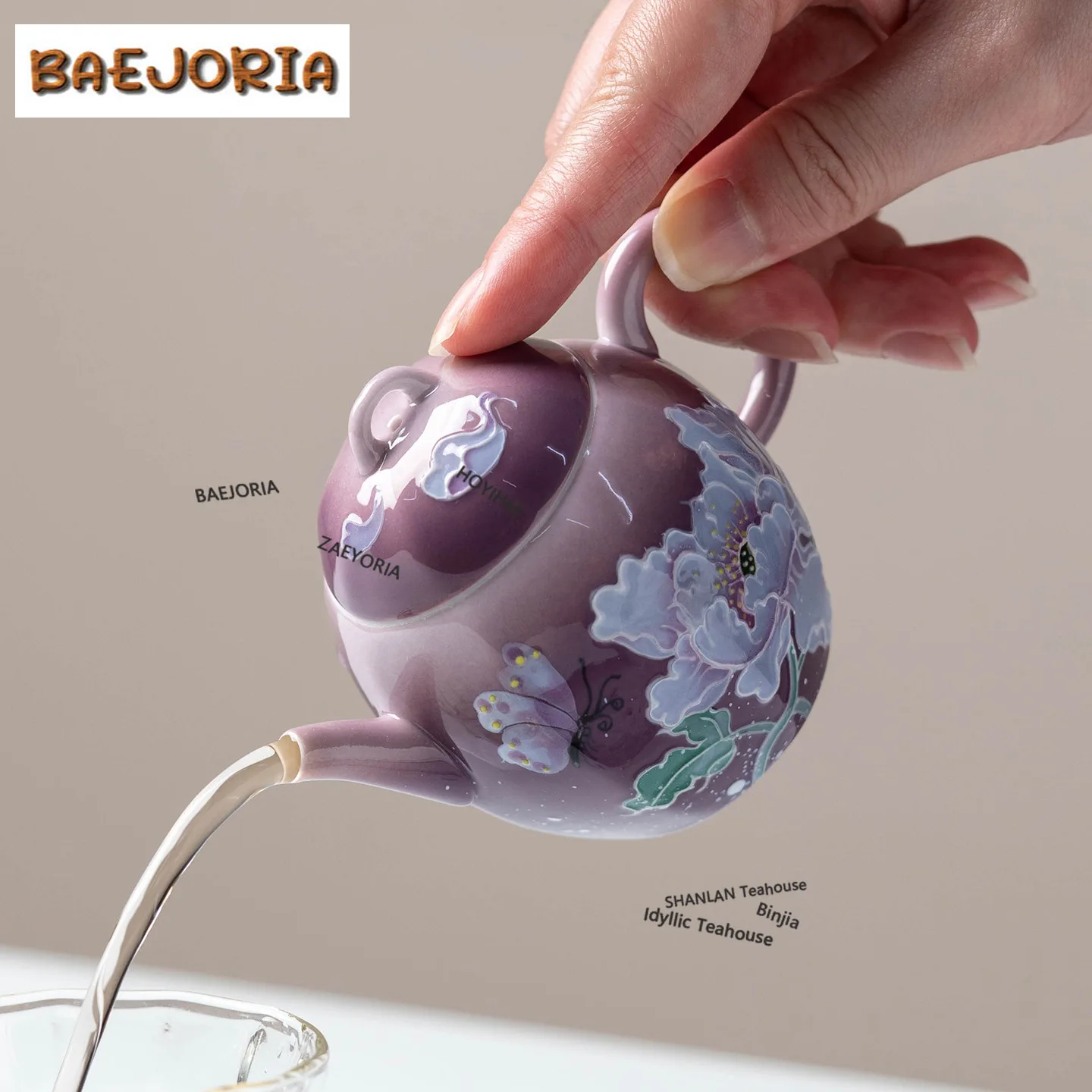 BAEJORIA 130ml Hand-painted Purple Peony Teapot Boutique Tea Infuser Pot Tea Soaking Kettle With Filter Tableware Supplies Gift