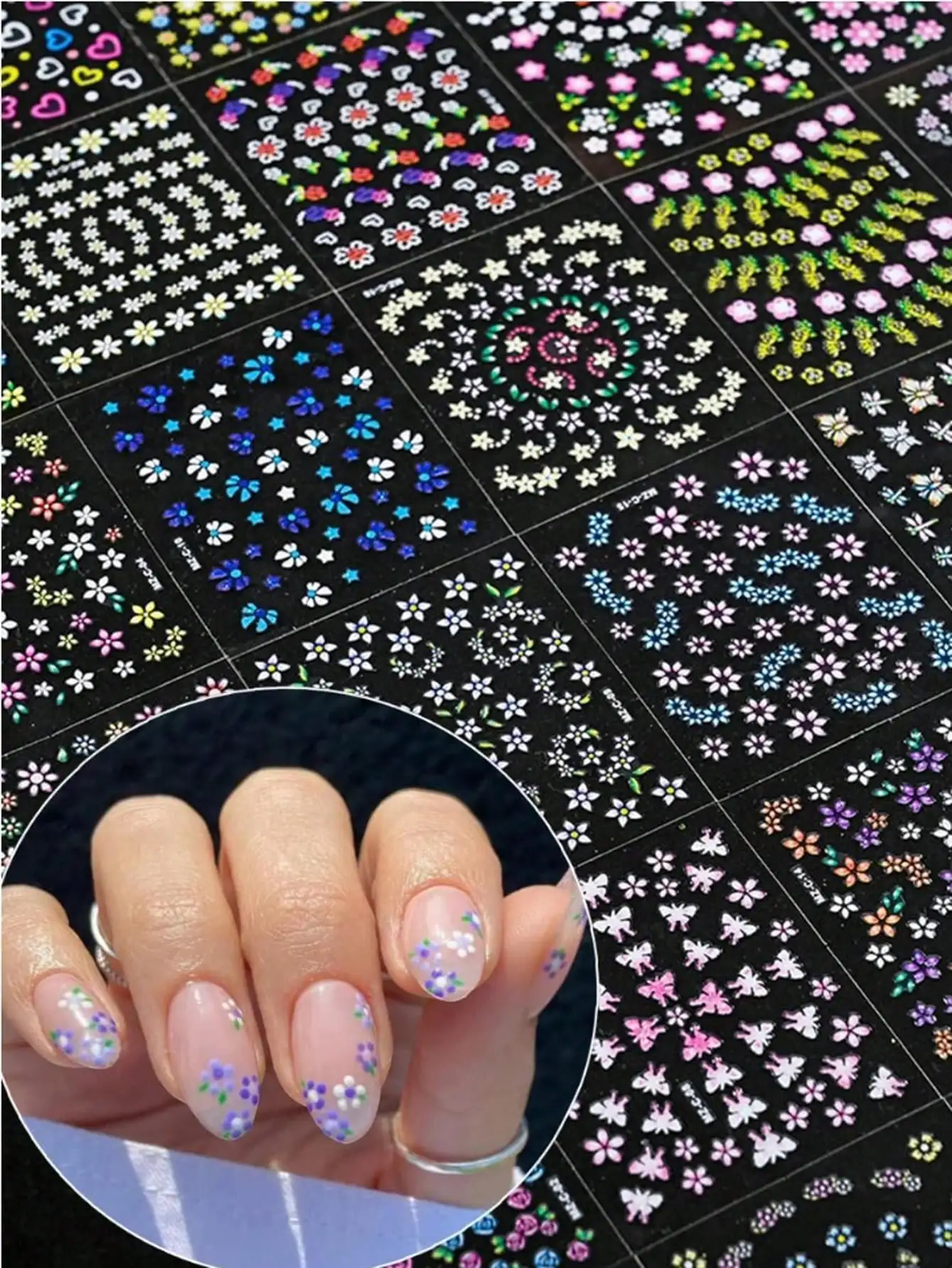 90pcs 3D Y2K Nail Stickers, Total 4800pcs, 3D Self-Adhesive White Floral Nail Art Stickers Including Rose, Daisy, Cherry Blossom Patterns, Nail Decoration Stickers, Nail Art Supplies