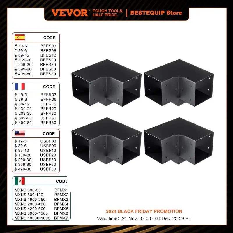 VEVOR Pergola Bracket Kit 6inchx6inch 4pcs 3 Way Easy Installation For Gazebos Patio Pergolas Log Cabin Outdoor Hardware