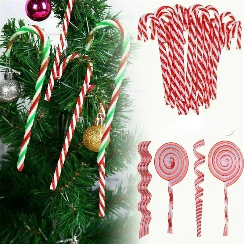 10pc Christmas Tree Candy Lollipop Cane Hanging Decorations Plastic Simulation Cartoon Candy New Year Pendant декор для комнаты